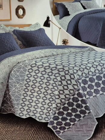 Cubrecama Gris-Azúl Figuras